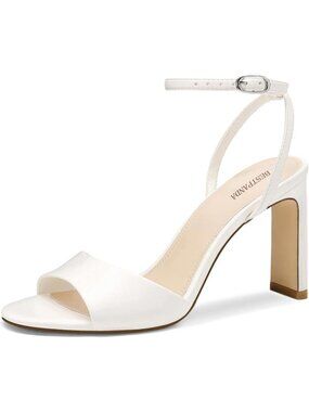 Women's White comfortable Chunky High Heels Open Toe Ankle Strap Party Sandals